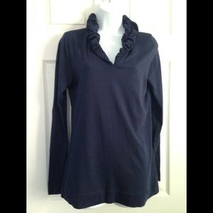 Soft Surroundings Navy Blue Ruffle Shirt
